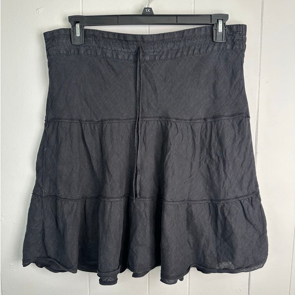 Caslon Womens M Black Linen Tiered Ruffle Skirt Summer Casual Boho Cottagecore